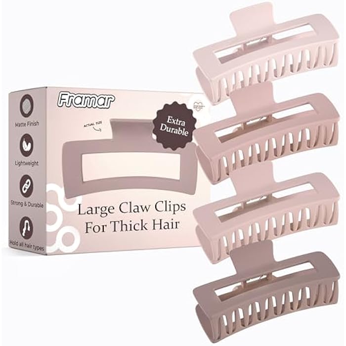 FRAMAR Large Claw Clips For Thick Hair – Hair Claw Clips Women, Large Claw Clip, Pink Hair Clips Women, Hairclips, Strong Hold, Non Slip Matte Finish – Blush 4 Pack - Image 1